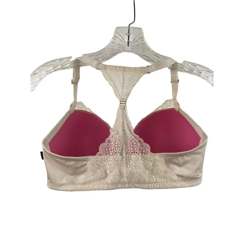 *PINK Victoria Secret Date Push Up Bra Ivory Lace Underwire Front Closure 34DD